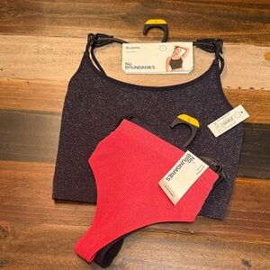 No Boundaries Black Sparkly  Bralette and Red Panty Set